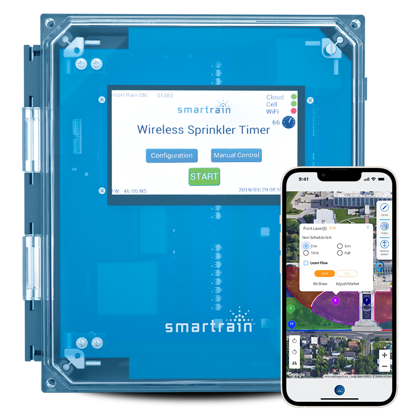 The Smart Rain App with the commercial irrigation smart controller lite
